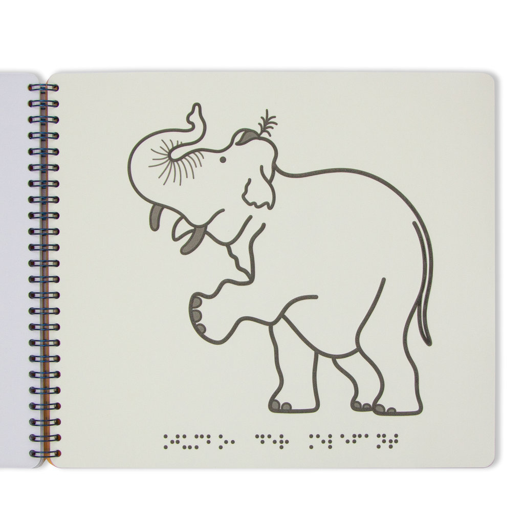 aufgeschlagene Buchseite, Motiv illustrierter Elefant 